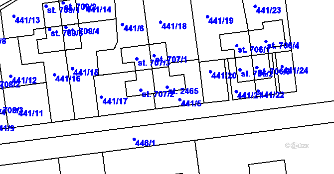 Parcela st. 2465 v KÚ Otrokovice, Katastrální mapa