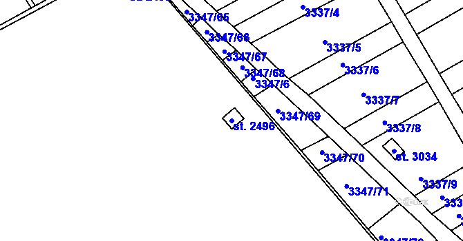 Parcela st. 2496 v KÚ Otrokovice, Katastrální mapa