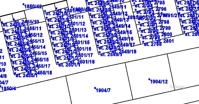 Parcela st. 2549/1 v KÚ Otrokovice, Katastrální mapa