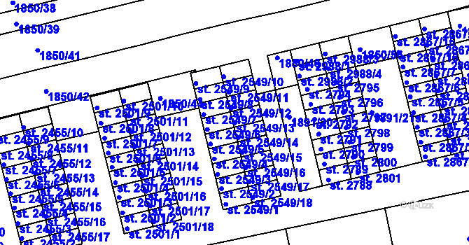 Parcela st. 2549/13 v KÚ Otrokovice, Katastrální mapa
