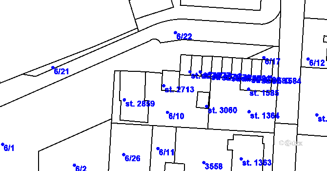 Parcela st. 2713 v KÚ Otrokovice, Katastrální mapa