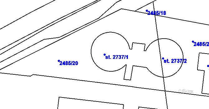Parcela st. 2737/1 v KÚ Otrokovice, Katastrální mapa