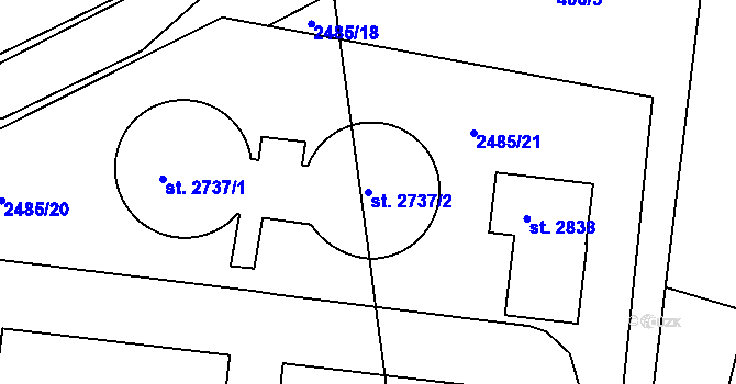 Parcela st. 2737/2 v KÚ Otrokovice, Katastrální mapa