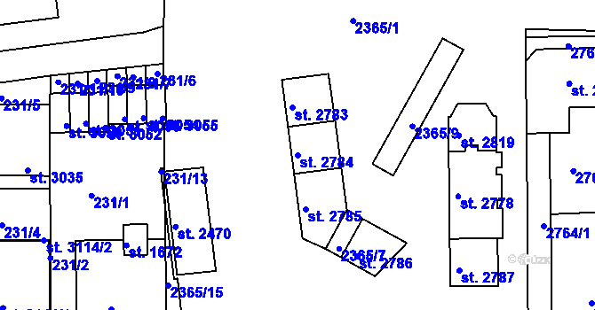Parcela st. 2784 v KÚ Otrokovice, Katastrální mapa