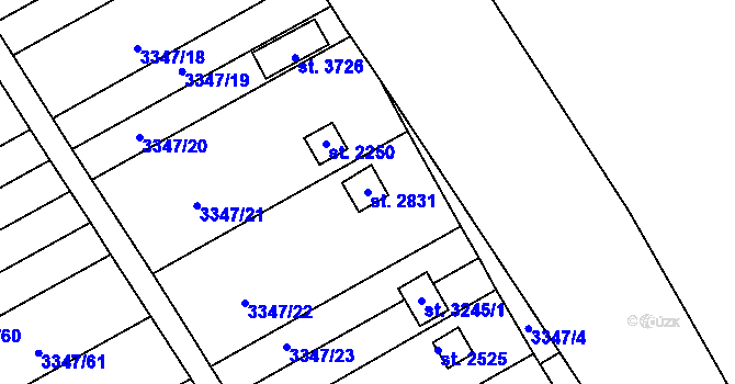 Parcela st. 2831 v KÚ Otrokovice, Katastrální mapa