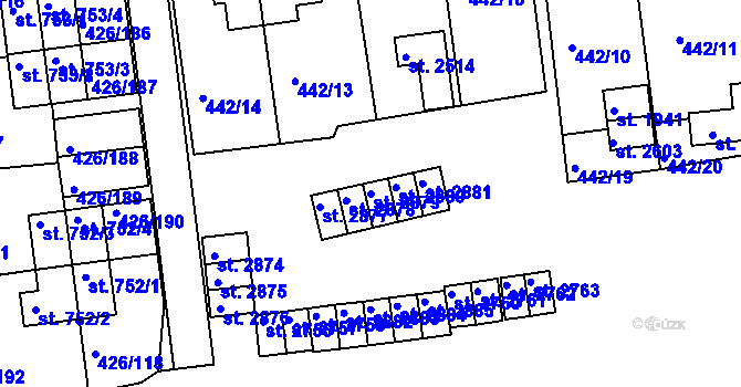 Parcela st. 2879 v KÚ Otrokovice, Katastrální mapa
