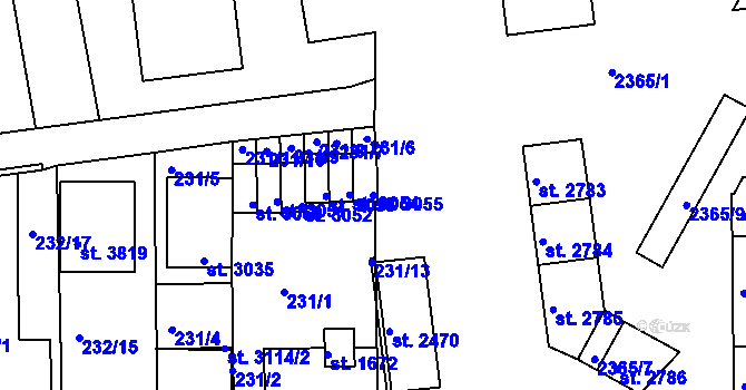 Parcela st. 3055 v KÚ Otrokovice, Katastrální mapa