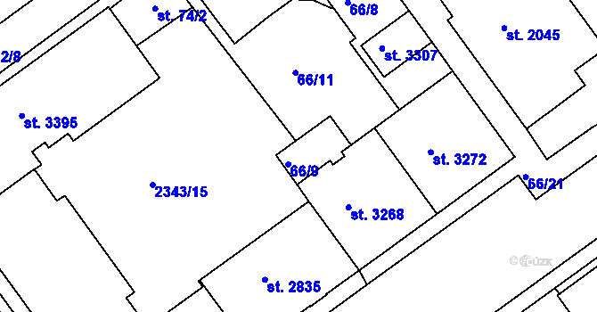 Parcela st. 66/9 v KÚ Otrokovice, Katastrální mapa