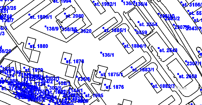 Parcela st. 136/1 v KÚ Otrokovice, Katastrální mapa