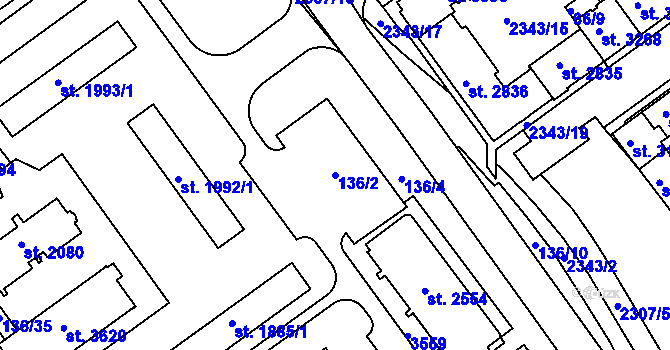 Parcela st. 136/2 v KÚ Otrokovice, Katastrální mapa