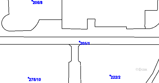 Parcela st. 205/1 v KÚ Otrokovice, Katastrální mapa