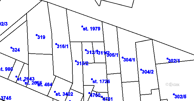 Parcela st. 311/2 v KÚ Otrokovice, Katastrální mapa