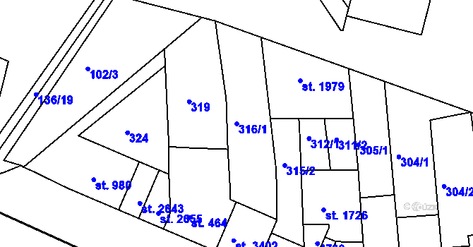 Parcela st. 316/1 v KÚ Otrokovice, Katastrální mapa