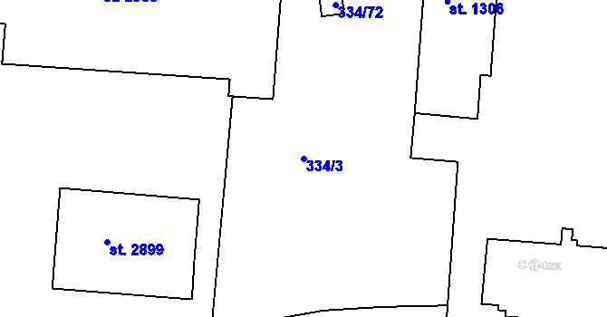 Parcela st. 334/3 v KÚ Otrokovice, Katastrální mapa