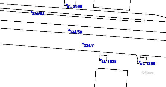 Parcela st. 334/7 v KÚ Otrokovice, Katastrální mapa