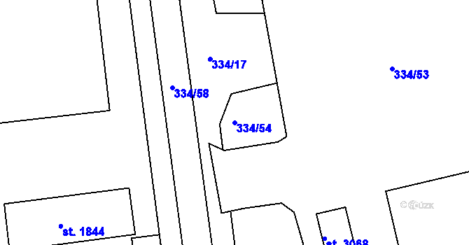 Parcela st. 334/54 v KÚ Otrokovice, Katastrální mapa