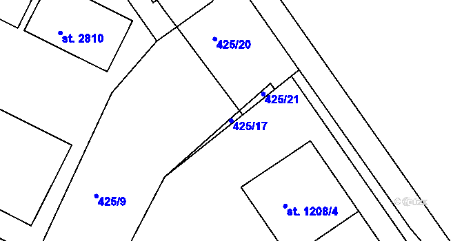 Parcela st. 425/17 v KÚ Otrokovice, Katastrální mapa