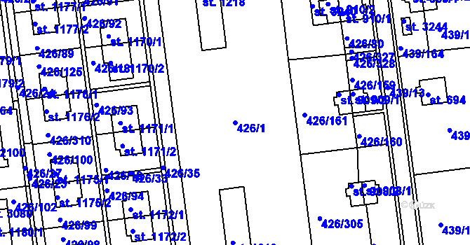 Parcela st. 426/1 v KÚ Otrokovice, Katastrální mapa