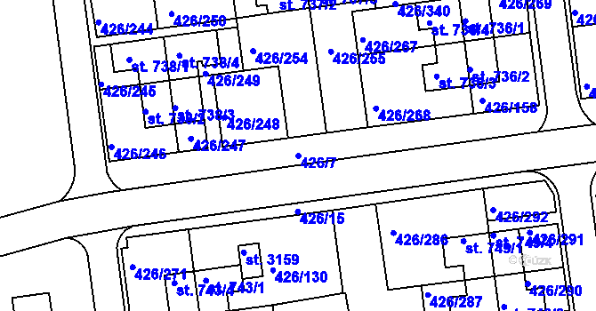 Parcela st. 426/7 v KÚ Otrokovice, Katastrální mapa
