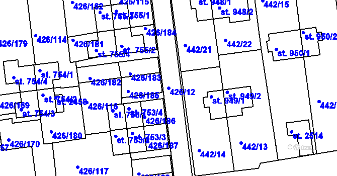 Parcela st. 426/12 v KÚ Otrokovice, Katastrální mapa