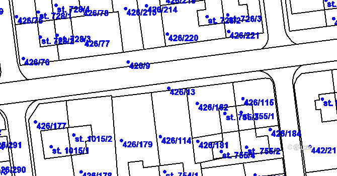 Parcela st. 426/13 v KÚ Otrokovice, Katastrální mapa