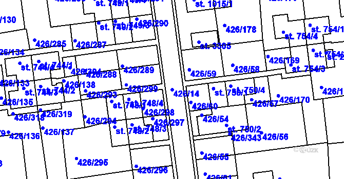 Parcela st. 426/14 v KÚ Otrokovice, Katastrální mapa