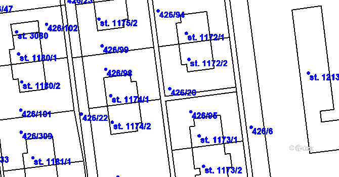 Parcela st. 426/20 v KÚ Otrokovice, Katastrální mapa
