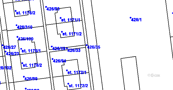 Parcela st. 426/35 v KÚ Otrokovice, Katastrální mapa