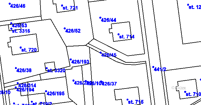 Parcela st. 426/45 v KÚ Otrokovice, Katastrální mapa