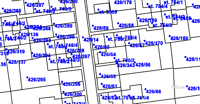 Parcela st. 426/54 v KÚ Otrokovice, Katastrální mapa