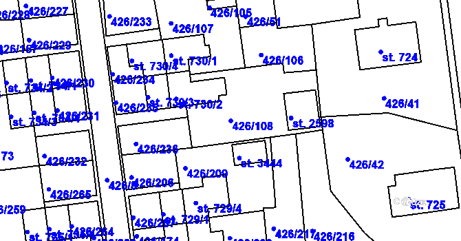 Parcela st. 426/108 v KÚ Otrokovice, Katastrální mapa