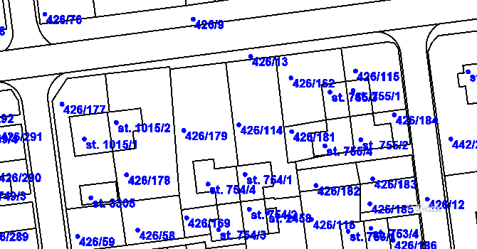 Parcela st. 426/114 v KÚ Otrokovice, Katastrální mapa