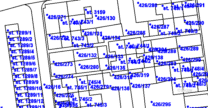 Parcela st. 426/133 v KÚ Otrokovice, Katastrální mapa