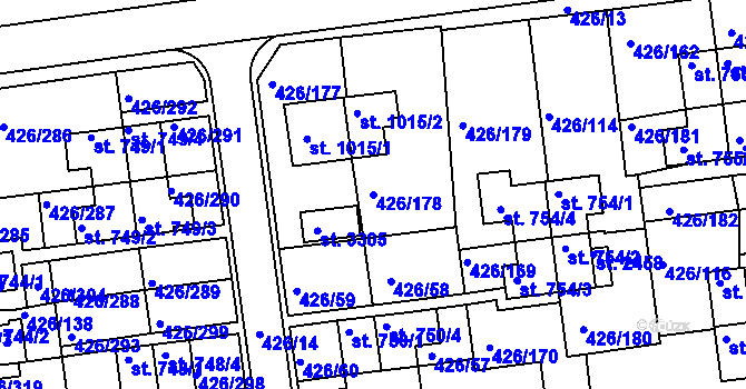 Parcela st. 426/178 v KÚ Otrokovice, Katastrální mapa
