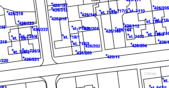 Parcela st. 426/202 v KÚ Otrokovice, Katastrální mapa