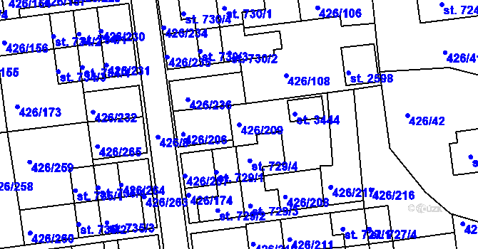 Parcela st. 426/209 v KÚ Otrokovice, Katastrální mapa