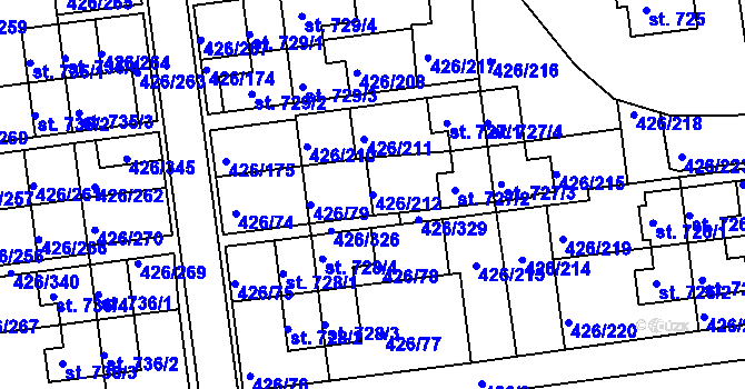 Parcela st. 426/212 v KÚ Otrokovice, Katastrální mapa