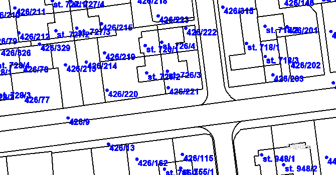 Parcela st. 426/221 v KÚ Otrokovice, Katastrální mapa