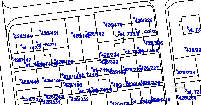 Parcela st. 426/224 v KÚ Otrokovice, Katastrální mapa