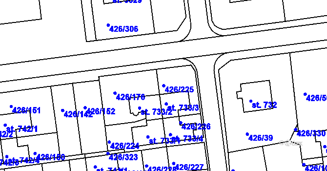 Parcela st. 426/225 v KÚ Otrokovice, Katastrální mapa