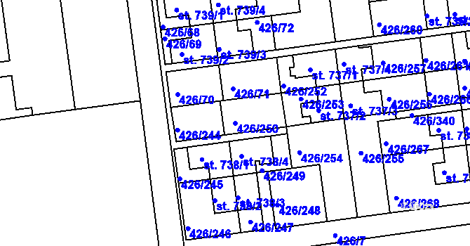 Parcela st. 426/250 v KÚ Otrokovice, Katastrální mapa