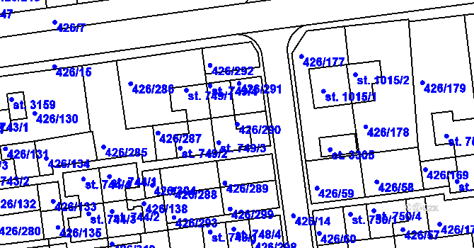 Parcela st. 426/290 v KÚ Otrokovice, Katastrální mapa