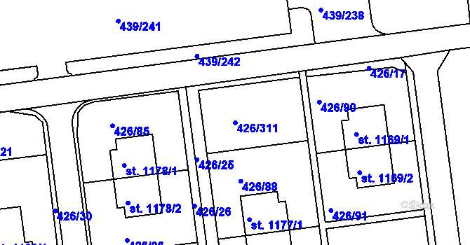 Parcela st. 426/311 v KÚ Otrokovice, Katastrální mapa