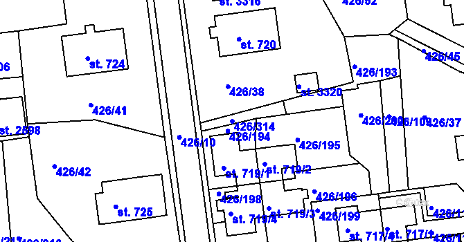 Parcela st. 426/314 v KÚ Otrokovice, Katastrální mapa