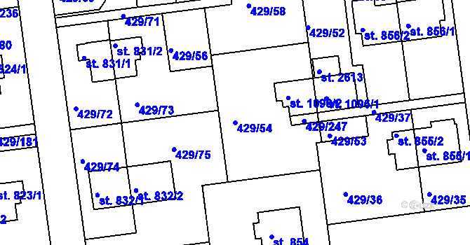 Parcela st. 429/54 v KÚ Otrokovice, Katastrální mapa