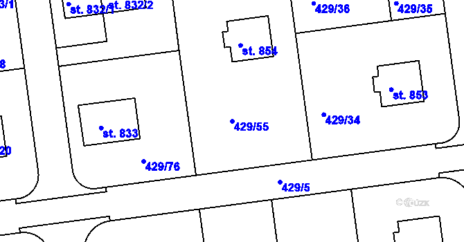 Parcela st. 429/55 v KÚ Otrokovice, Katastrální mapa