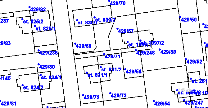 Parcela st. 429/71 v KÚ Otrokovice, Katastrální mapa