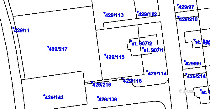 Parcela st. 429/115 v KÚ Otrokovice, Katastrální mapa