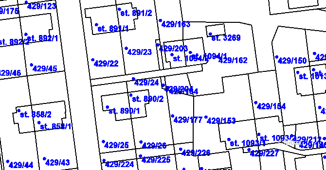Parcela st. 429/204 v KÚ Otrokovice, Katastrální mapa