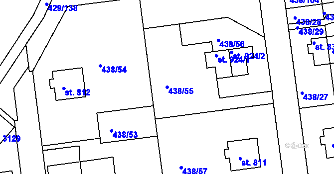 Parcela st. 438/55 v KÚ Otrokovice, Katastrální mapa